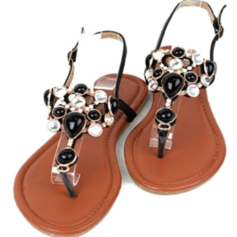 Precious Gem Stone and Crystal Flat Thong Sandal